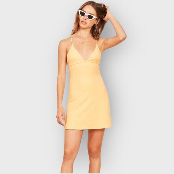 Reformation Ria XS Yellow Ribbed Racerback Mini Dress | Trendy Bodycon Core - Picture 2 of 7